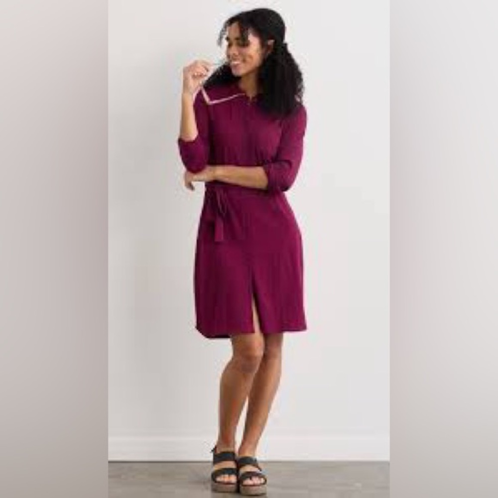 Fair Indigo Women's 100% Organic Pima Cotton Button Down Knit Shirt Dress L